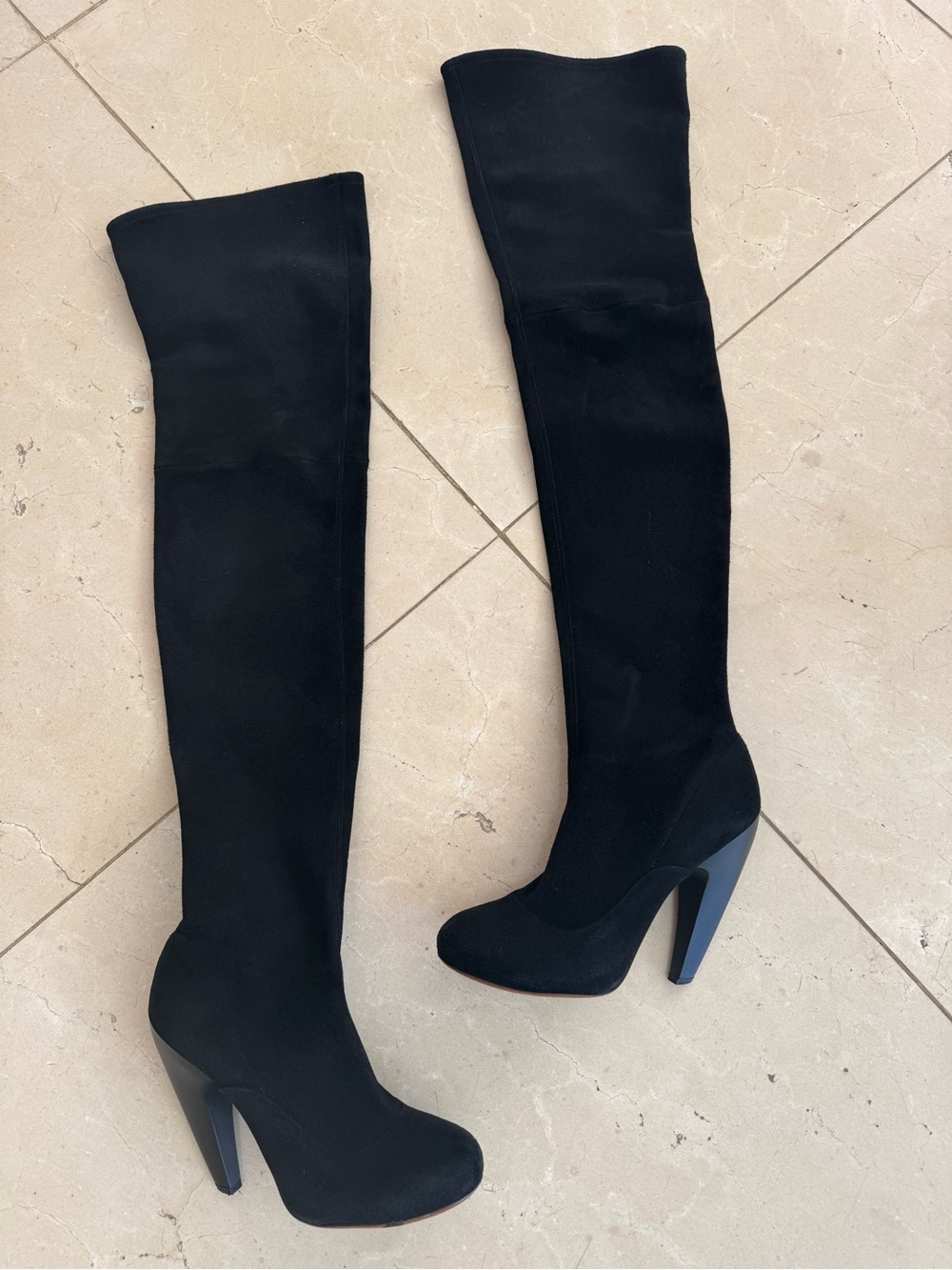 Alaia Women's Black Over-the-Knee Suede Stretch Heel Boots, Size 39 - Picture 1 of 8